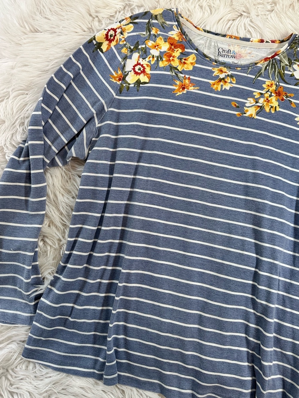 Croft & Barrow • The Classic Tee Floral & Stripe Long Sleeve T Shirt
